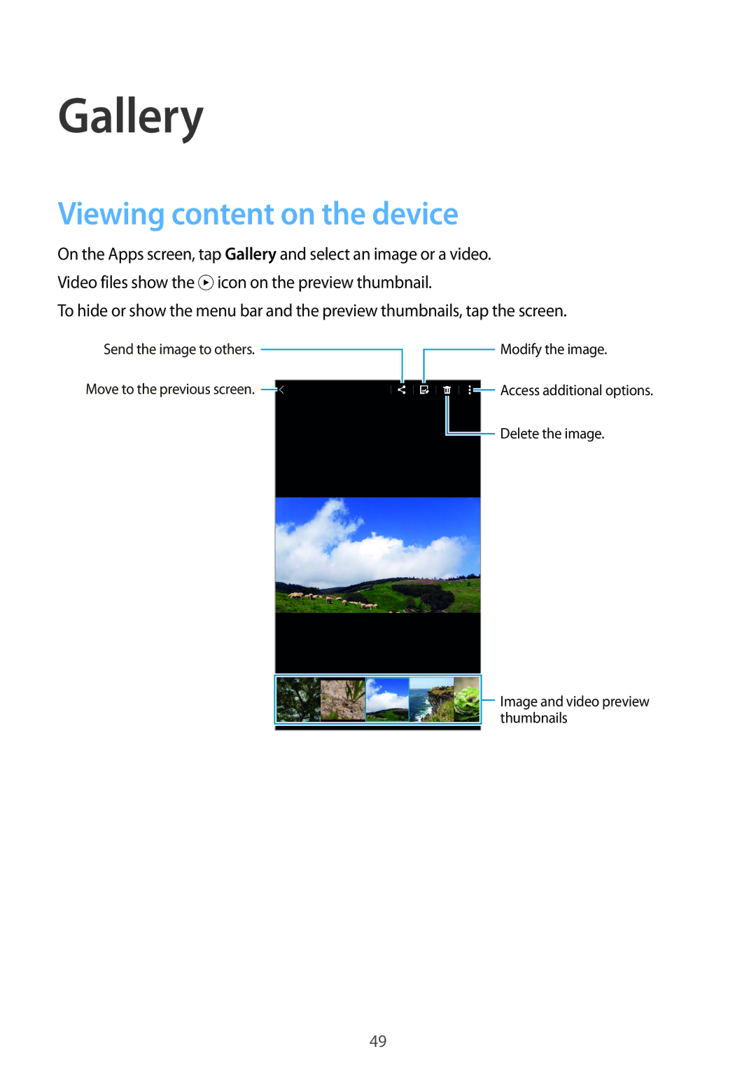 Samsung SM-T113NYKUXXV, SM-T113NDWUXXV manual Gallery, Viewing content on the device 