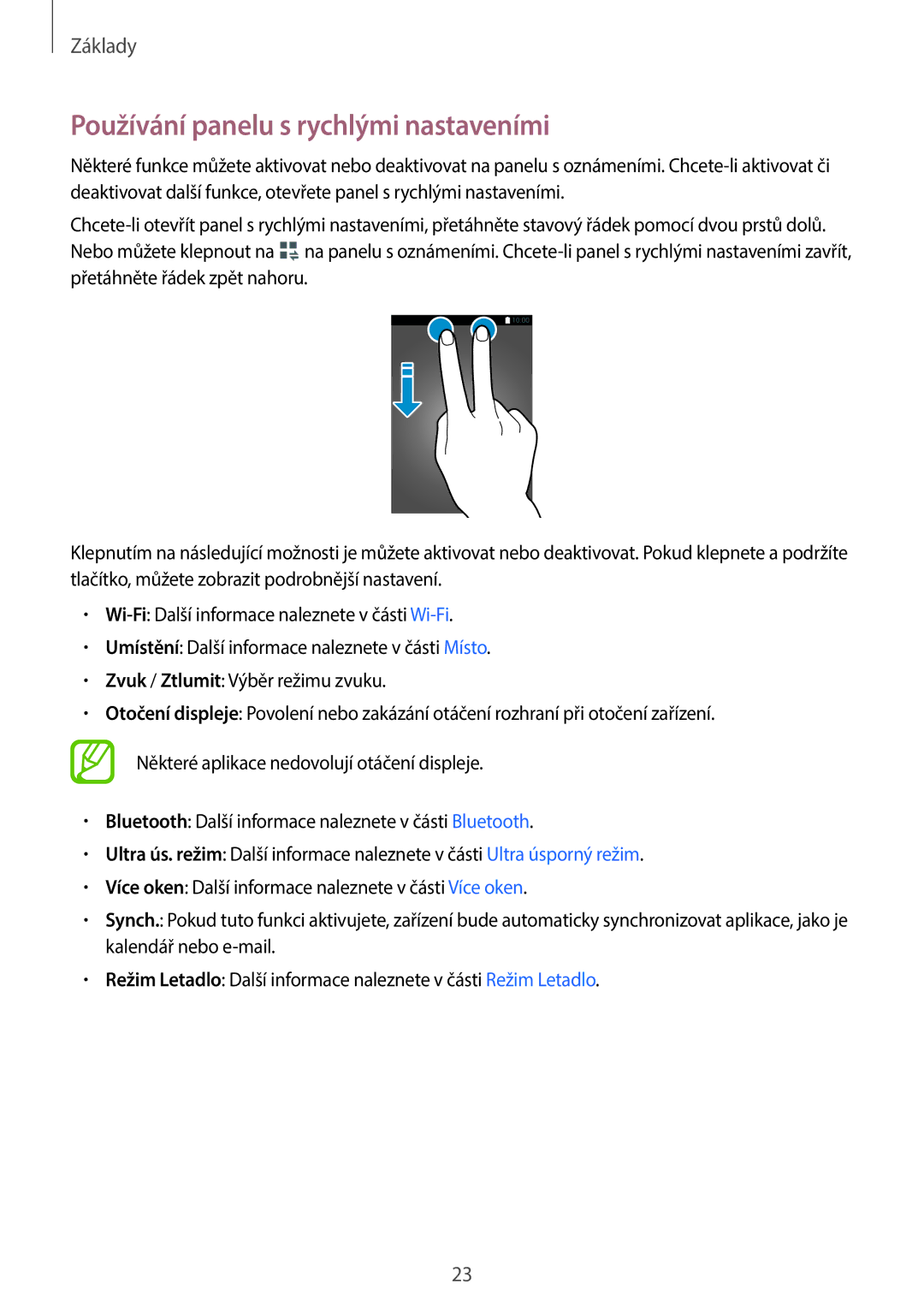 Samsung SM-T113NYKAXEZ, SM-T113NYKAATO, SM-T113NDWAATO, SM-T113NDWAEUR manual Používání panelu s rychlými nastaveními 