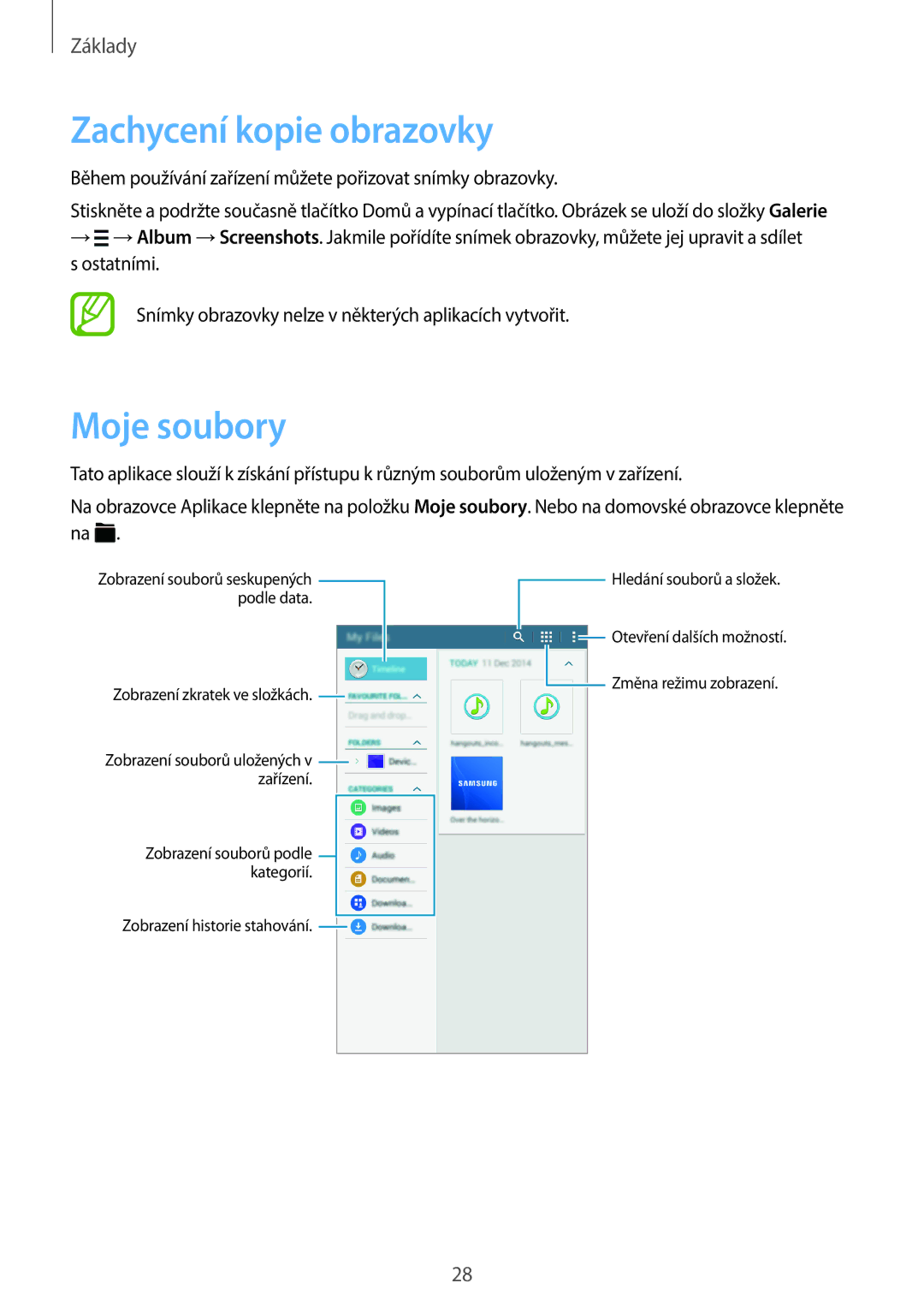 Samsung SM-T113NDWAEUR, SM-T113NYKAATO, SM-T113NDWAATO, SM2T113NYKAXEZ manual Zachycení kopie obrazovky, Moje soubory 