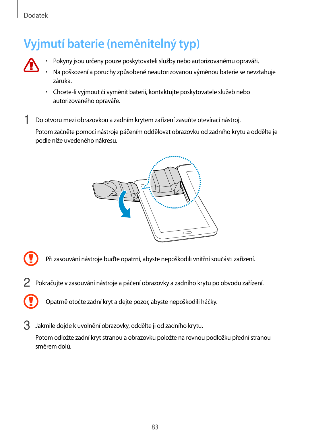 Samsung SM-T113NYKAXSK, SM-T113NYKAATO, SM-T113NDWAATO, SM-T113NDWAEUR, SM2T113NYKAXEZ manual Vyjmutí baterie neměnitelný typ 