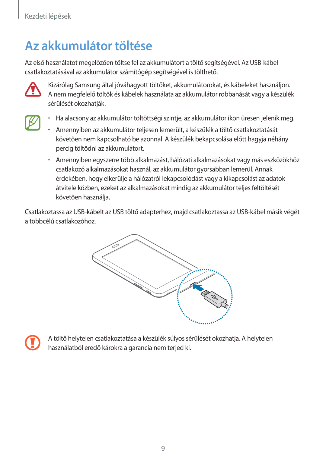 Samsung SM2T113NDWAXEH, SM-T113NYKAATO, SM-T113NDWAATO, SM-T113NDWAEUR, SM2T113NYKAXEZ, SM-T113NDWAXEZ Az akkumulátor töltése 