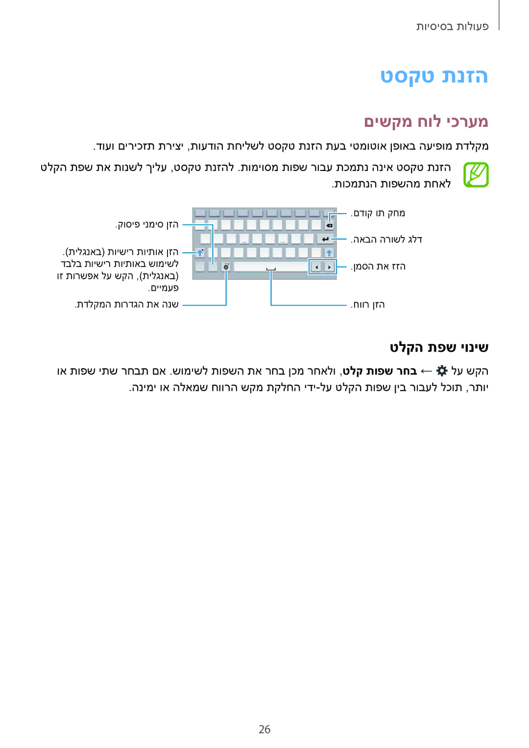 Samsung SM-T113NYKAILO manual טסקט תנזה, םישקמ חול יכרעמ, טלקה תפש יוניש 