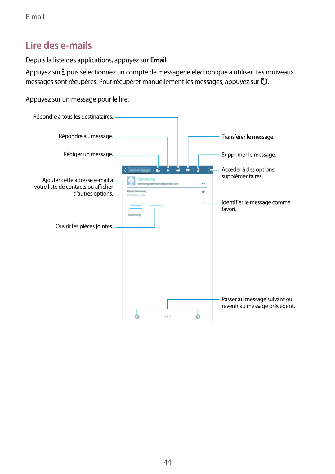 Samsung SM-T113NYKAXEF, SM-T113NDWAXEF manual Lire des e-mails, Depuis la liste des applications, appuyez sur Email 