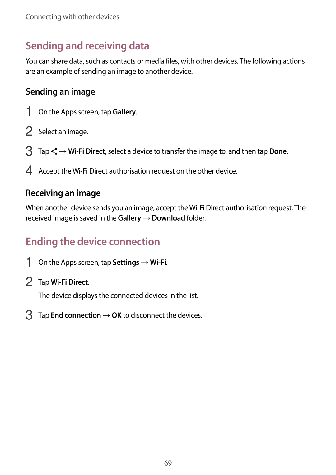 Samsung SM-T116NYKAXEF, SM-T116NDWADBT, SM-T116NDWAEUR manual Ending the device connection, On the Apps screen, tap Gallery 