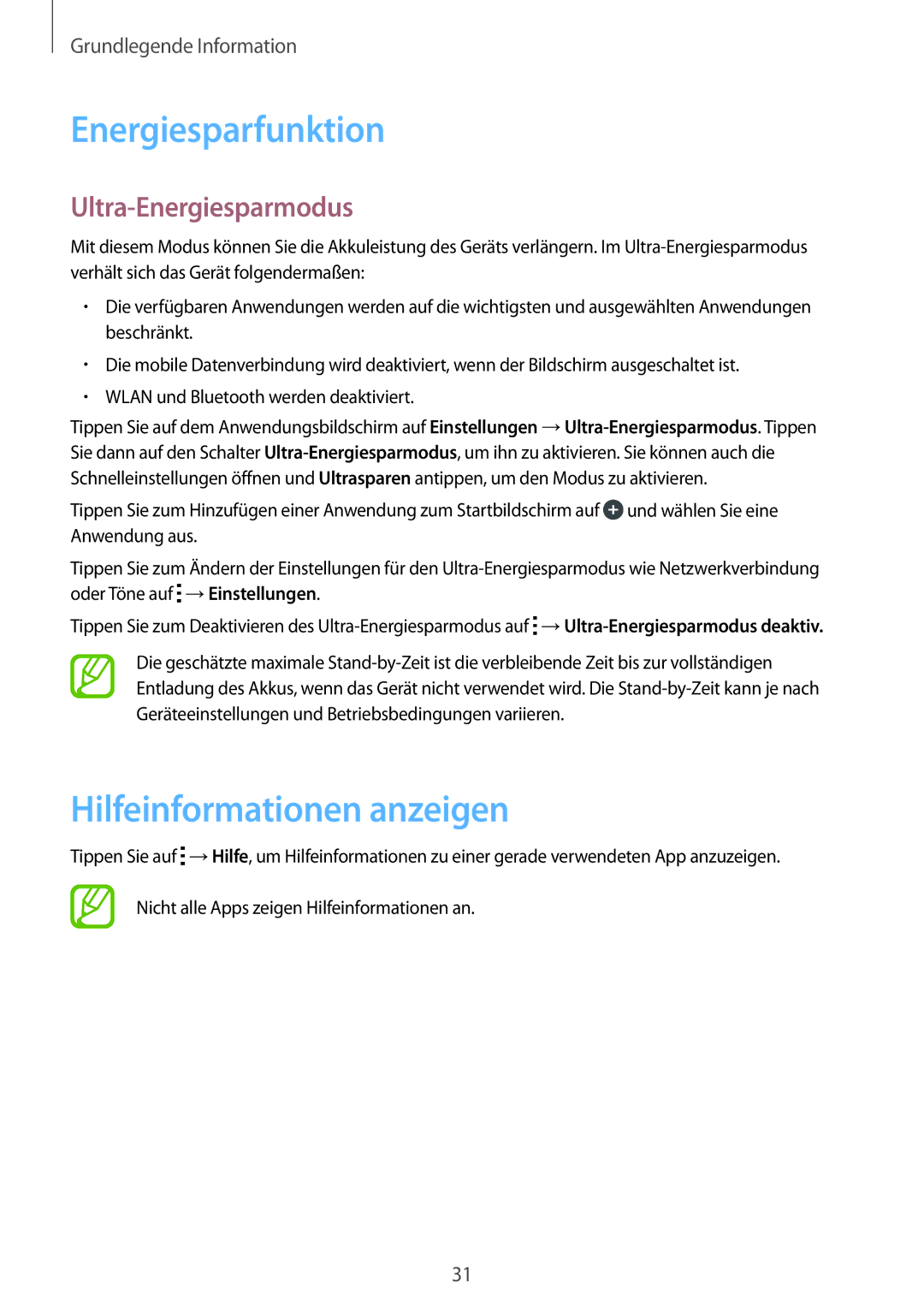 Samsung SM-T116NDWAEUR, SM-T116NDWADBT manual Energiesparfunktion, Hilfeinformationen anzeigen, Ultra-Energiesparmodus 