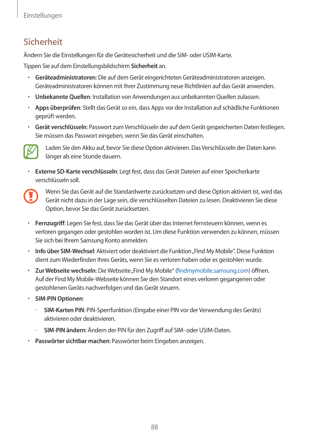 Samsung SM-T116NDWAATO, SM-T116NDWADBT, SM-T116NDWAEUR, SM-T116NYKADBT, SM-T116NYKAATO manual Sicherheit, SIM-PIN Optionen 