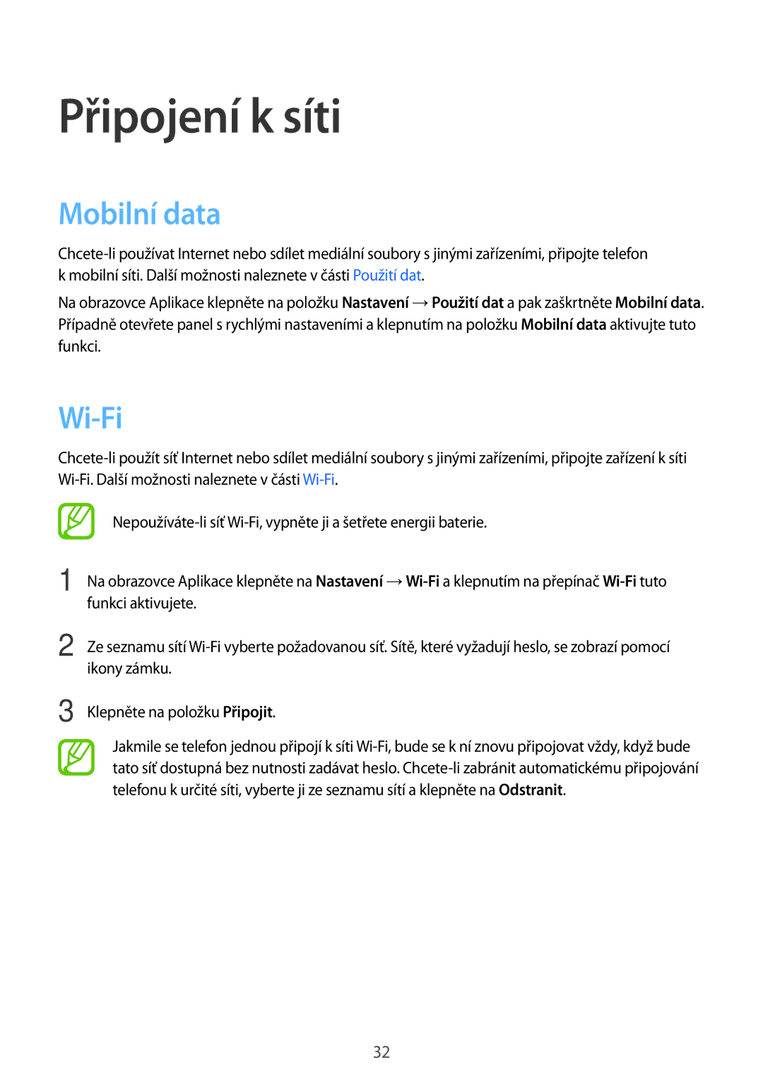 Samsung SM-T116NDWAXEH, SM-T116NDWAEUR, SM-T116NYKAEUR, SM-T116NYKAXSK, SM-T116NYKAXEH Připojení k síti, Mobilní data, Wi-Fi 