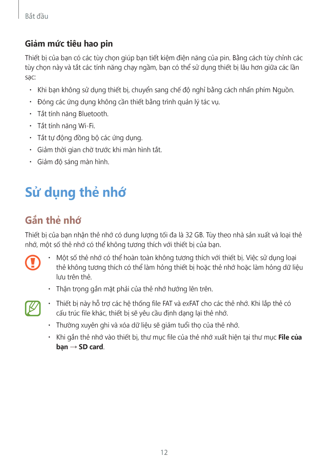 Samsung SM-T116NDWUXXV, SM-T116NYKUXXV manual Sử dụng thẻ nhớ, Gắn thẻ nhớ, Giảm mức tiêu hao pin 