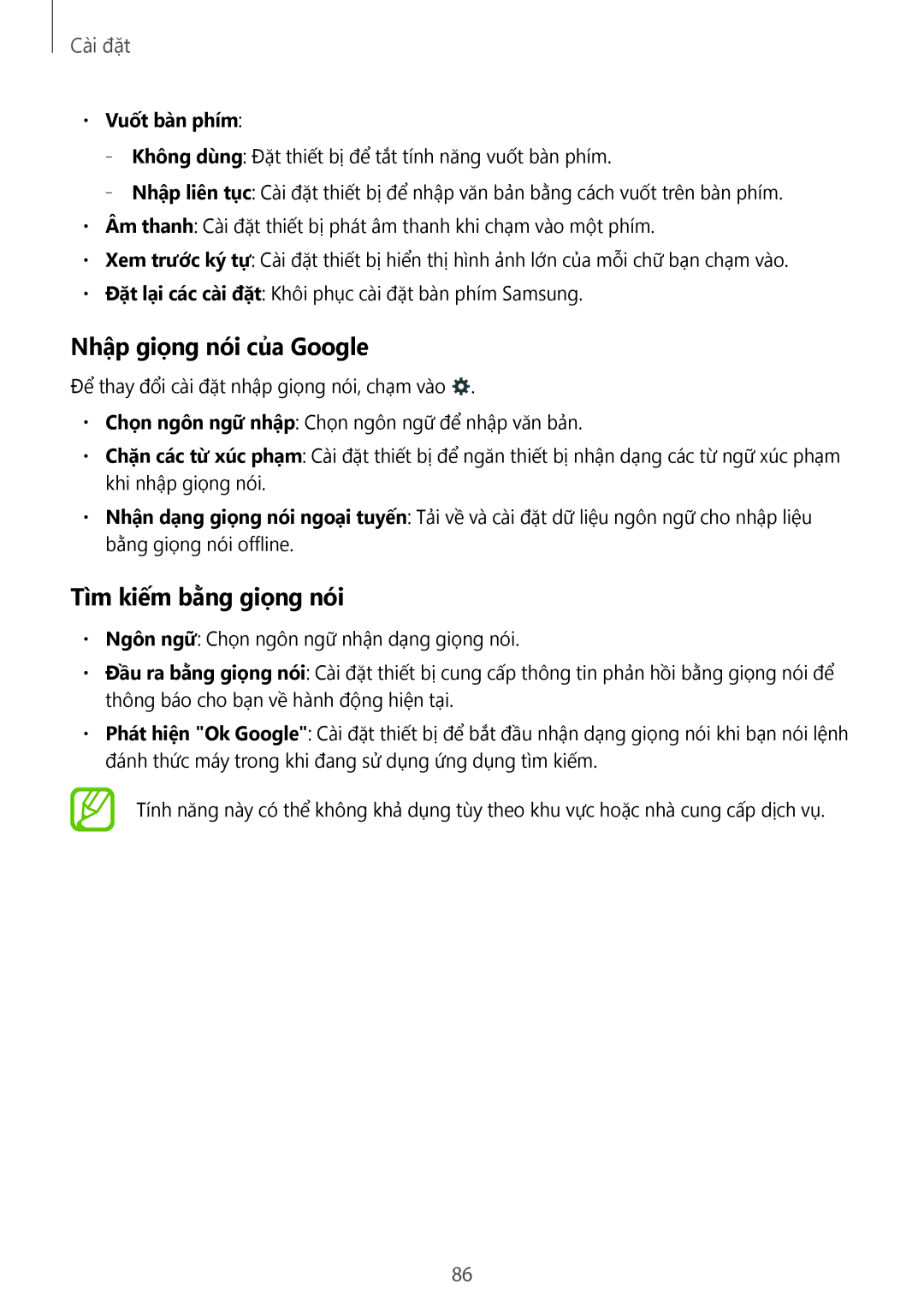Samsung SM-T116NDWUXXV, SM-T116NYKUXXV manual Nhâp giong noi cua Google, Tìm kiếm bằng giọng nói, Vuốt bàn phím 