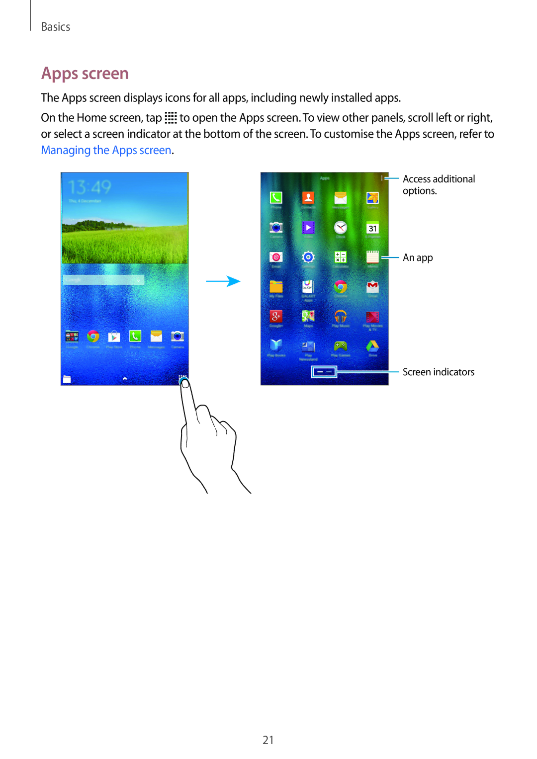 Samsung SM-T116NYKUXXV, SM-T116NDWUXXV manual Apps screen 