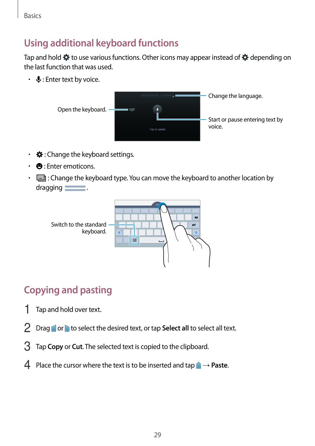 Samsung SM-T116NYKUXXV, SM-T116NDWUXXV manual Using additional keyboard functions, Copying and pasting 