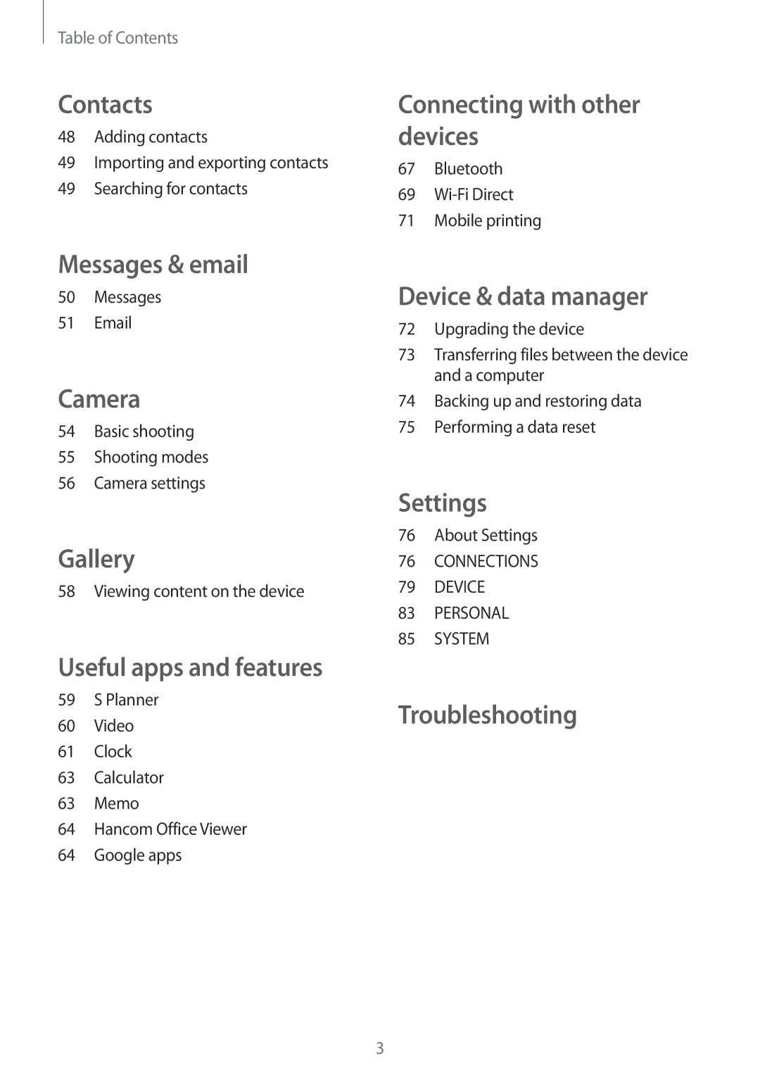 Samsung SM-T116NYKUXXV, SM-T116NDWUXXV manual Contacts 