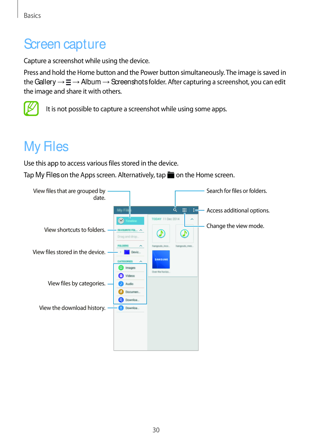Samsung SM-T116NDWUXXV, SM-T116NYKUXXV manual Screen capture, My Files 