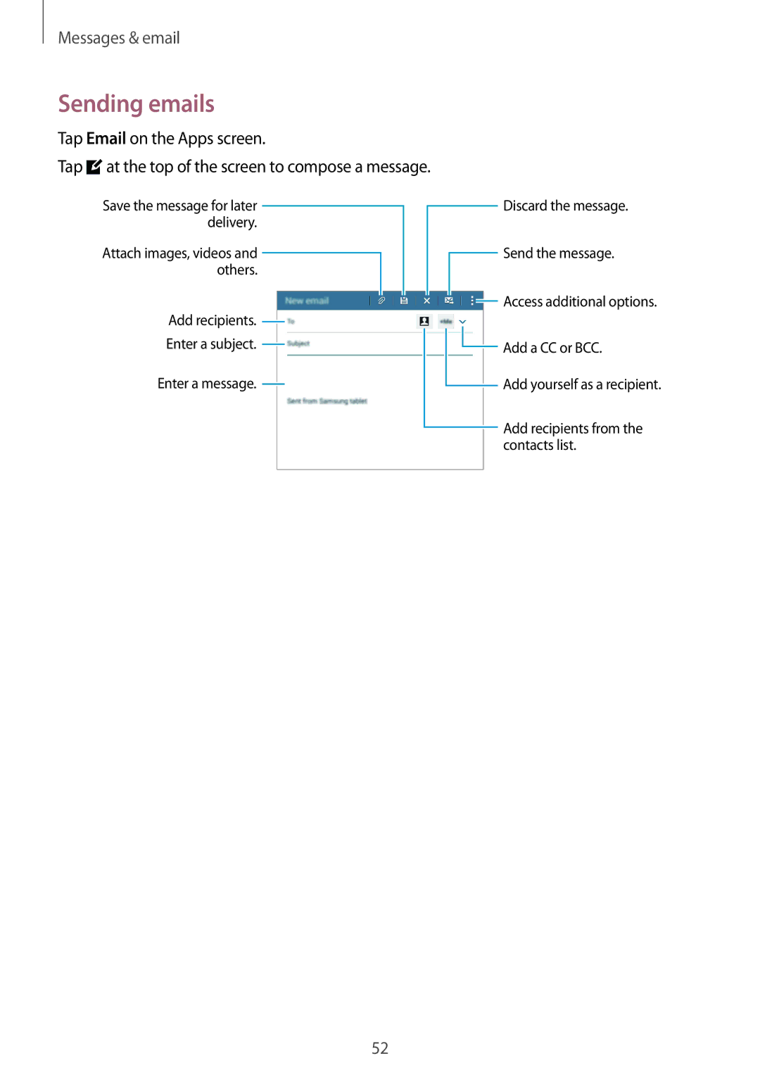 Samsung SM-T116NDWUXXV, SM-T116NYKUXXV manual Sending emails 