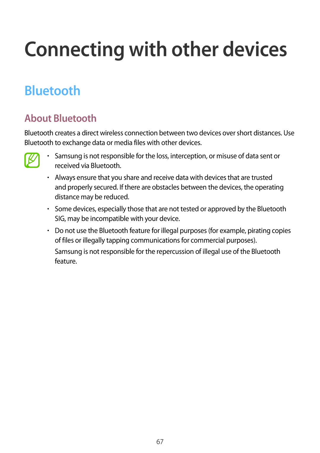 Samsung SM-T116NYKUXXV, SM-T116NDWUXXV manual About Bluetooth 