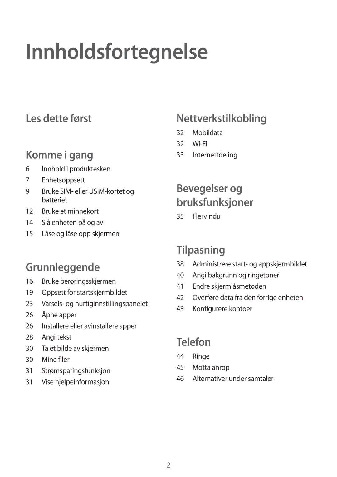 Samsung SM-T116NYKANEE, SM-T116NDWANEE manual Innholdsfortegnelse, Mobildata Wi-Fi Internettdeling, Flervindu 