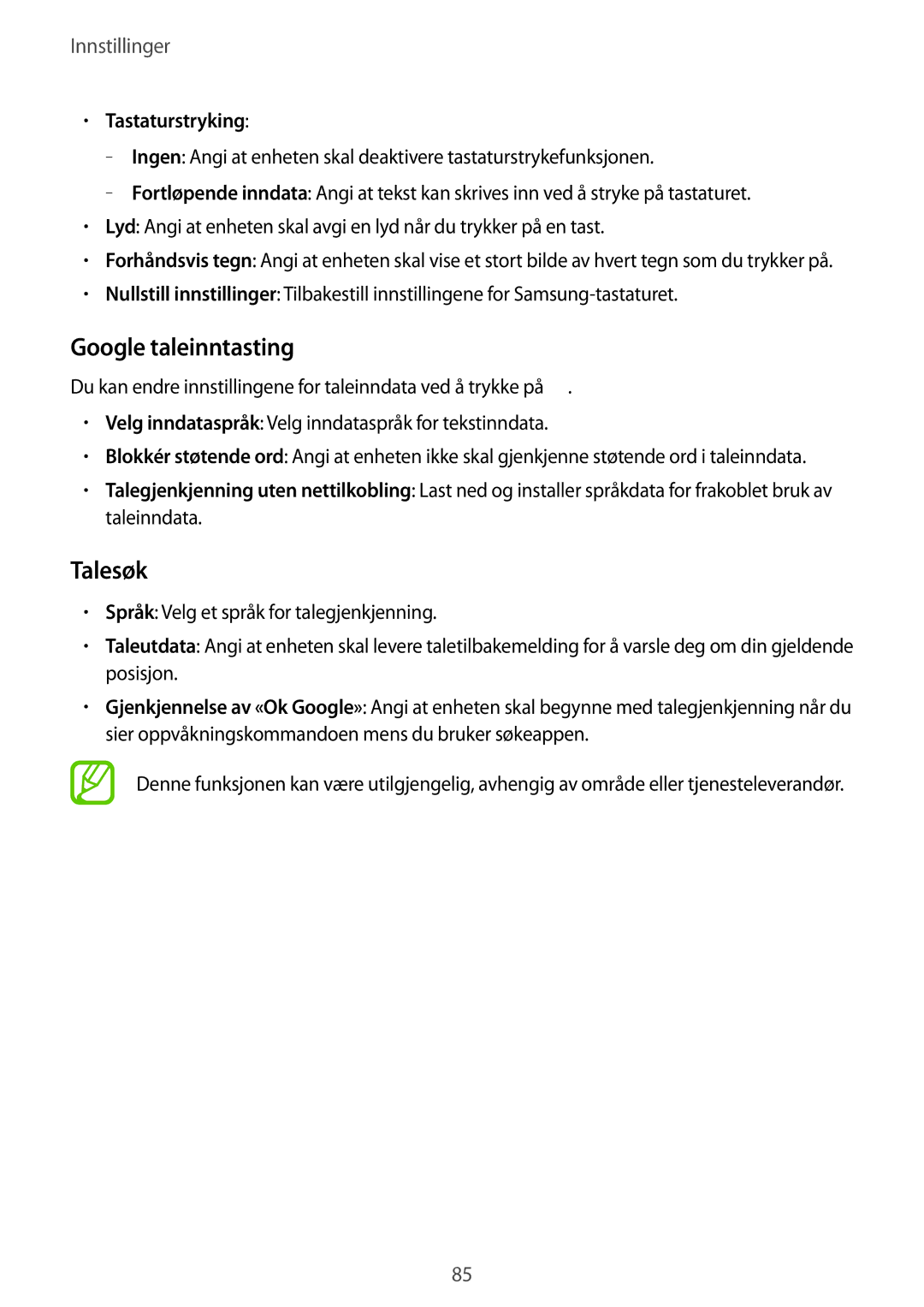 Samsung SM-T116NDWANEE, SM-T116NYKANEE manual Google taleinntasting, Talesøk, Tastaturstryking 