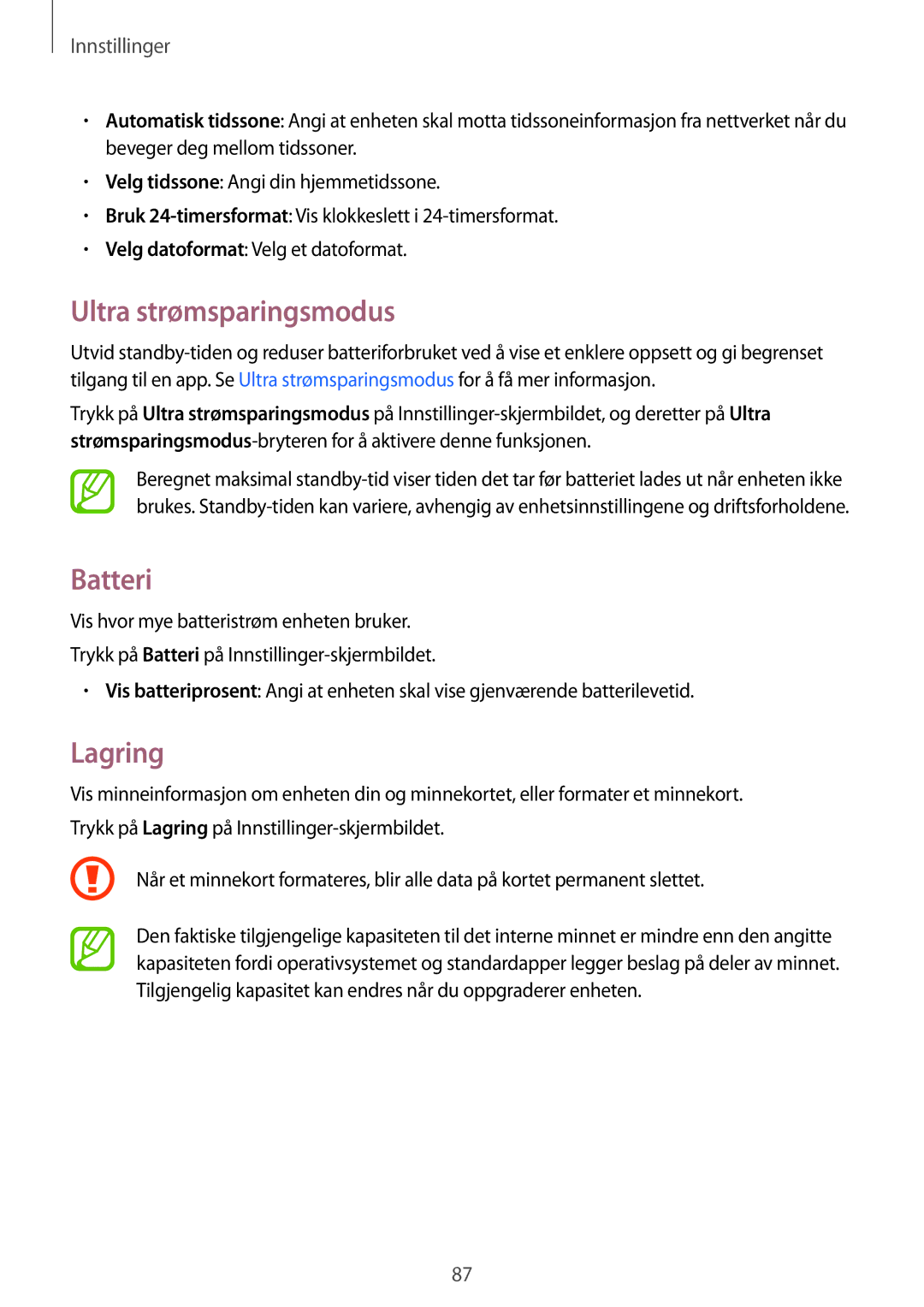 Samsung SM-T116NDWANEE, SM-T116NYKANEE manual Batteri, Lagring 