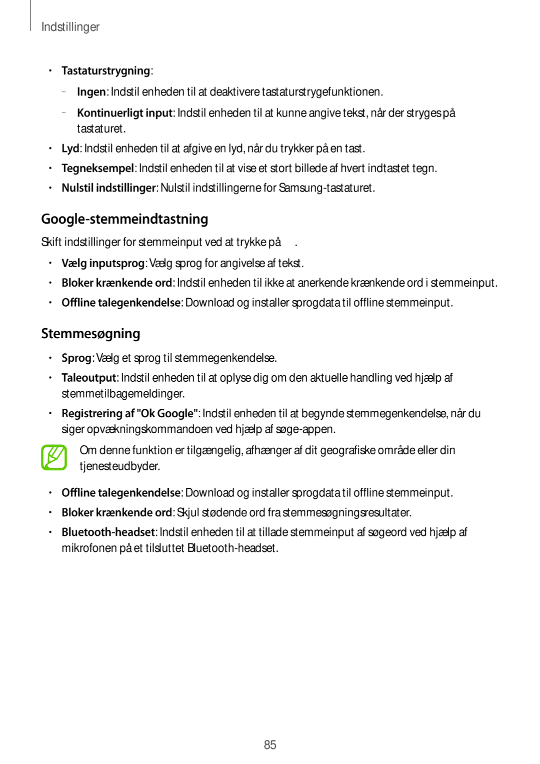 Samsung SM-T116NDWANEE, SM-T116NYKANEE manual Google-stemmeindtastning, Stemmesøgning, Tastaturstrygning 