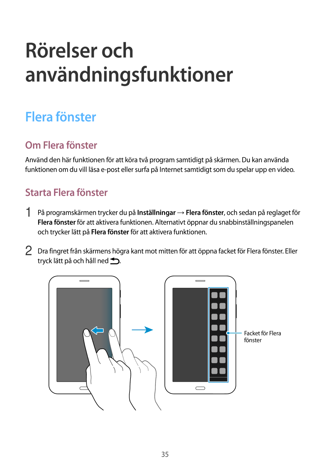 Samsung SM-T116NDWANEE, SM-T116NYKANEE manual Om Flera fönster, Starta Flera fönster 