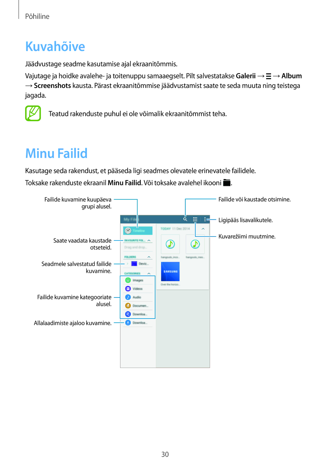 Samsung SM-T116NYKASEB, SM-T116NDWASEB manual Kuvahõive, Minu Failid, Jäädvustage seadme kasutamise ajal ekraanitõmmis 