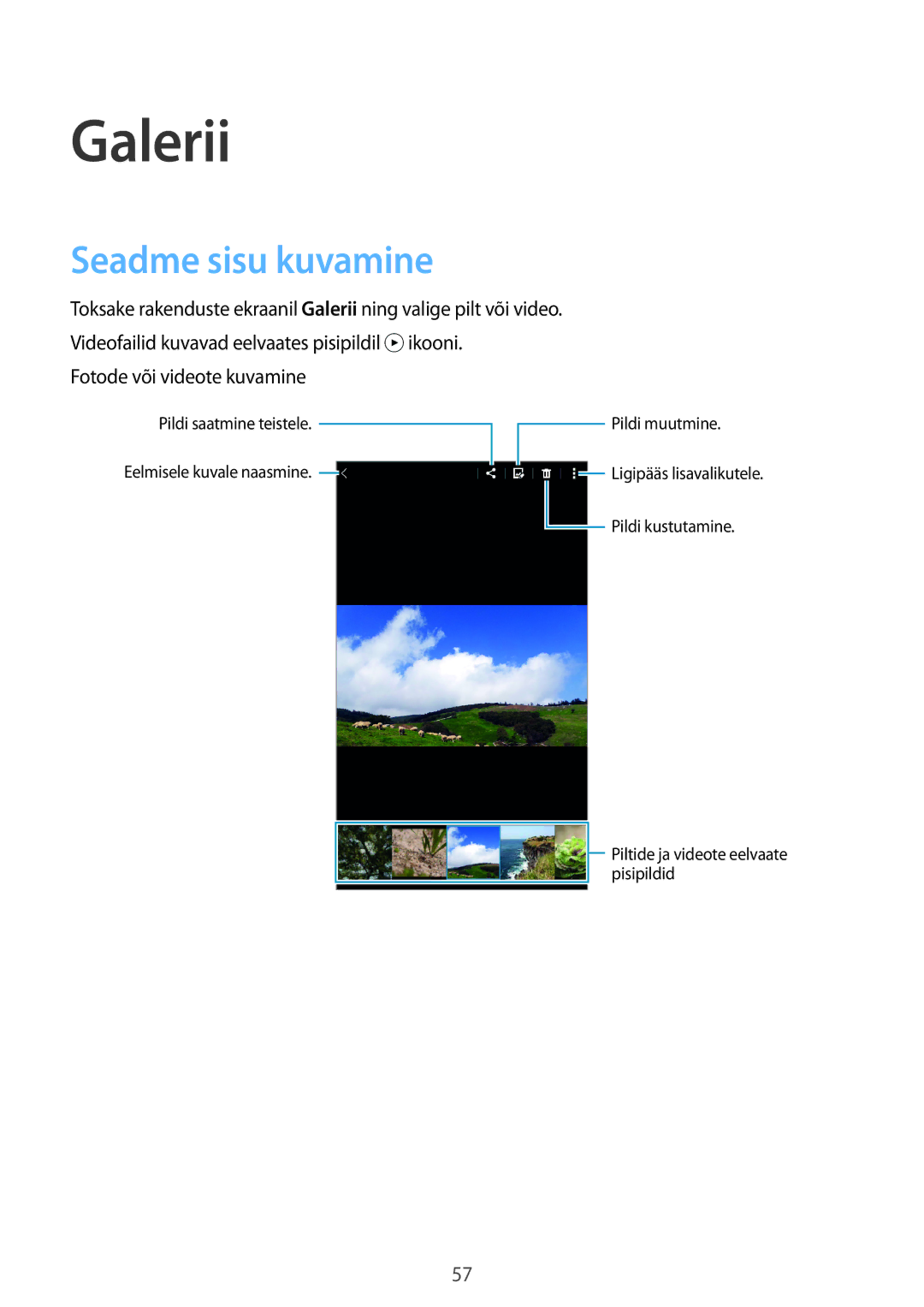 Samsung SM-T116NDWASEB, SM-T116NYKASEB manual Galerii, Seadme sisu kuvamine, Fotode või videote kuvamine 