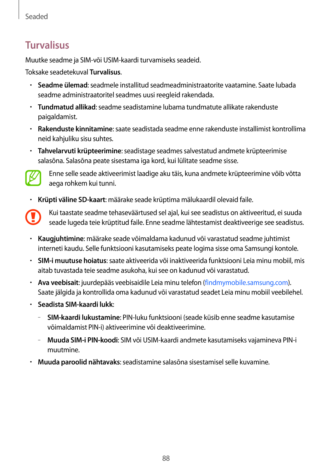 Samsung SM-T116NYKASEB, SM-T116NDWASEB manual Turvalisus, Seadista SIM-kaardi lukk 