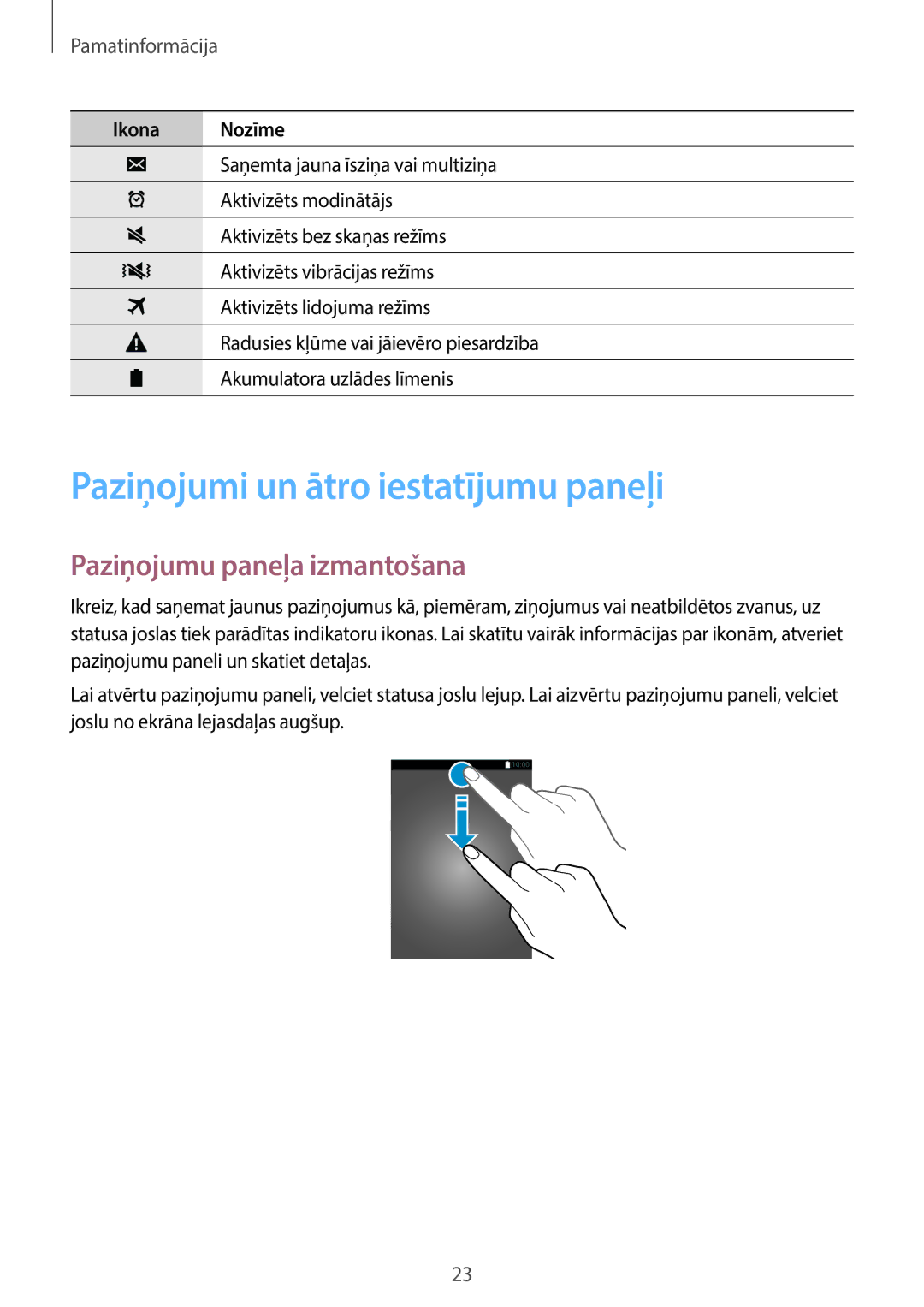 Samsung SM-T116NDWASEB, SM-T116NYKASEB manual Paziņojumi un ātro iestatījumu paneļi, Paziņojumu paneļa izmantošana 