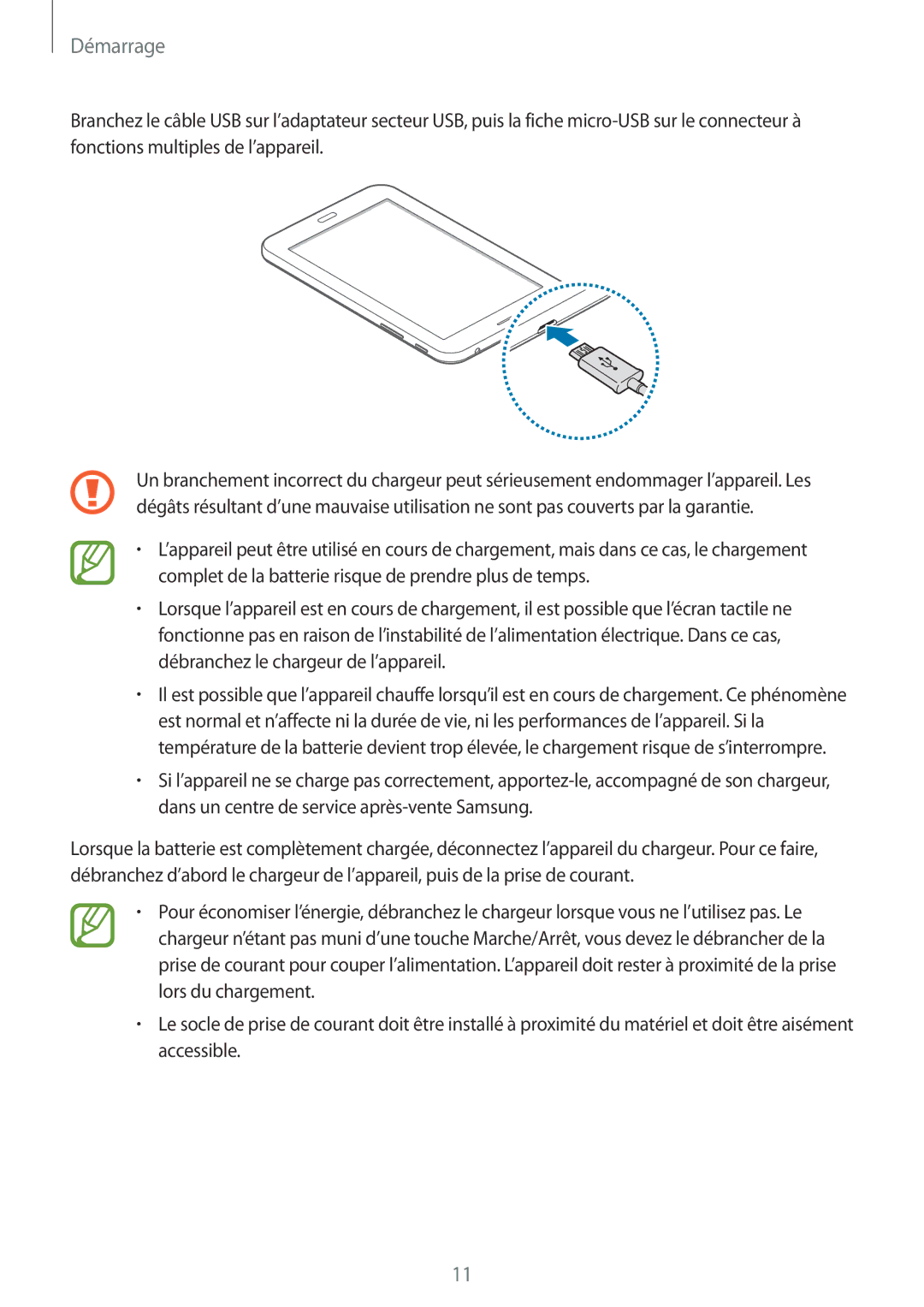 Samsung SM-T116NYKAXEF manual Démarrage 