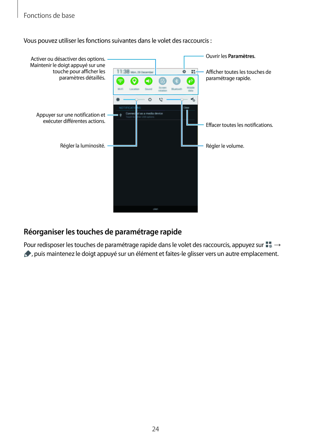 Samsung SM-T116NYKAXEF manual Réorganiser les touches de paramétrage rapide 