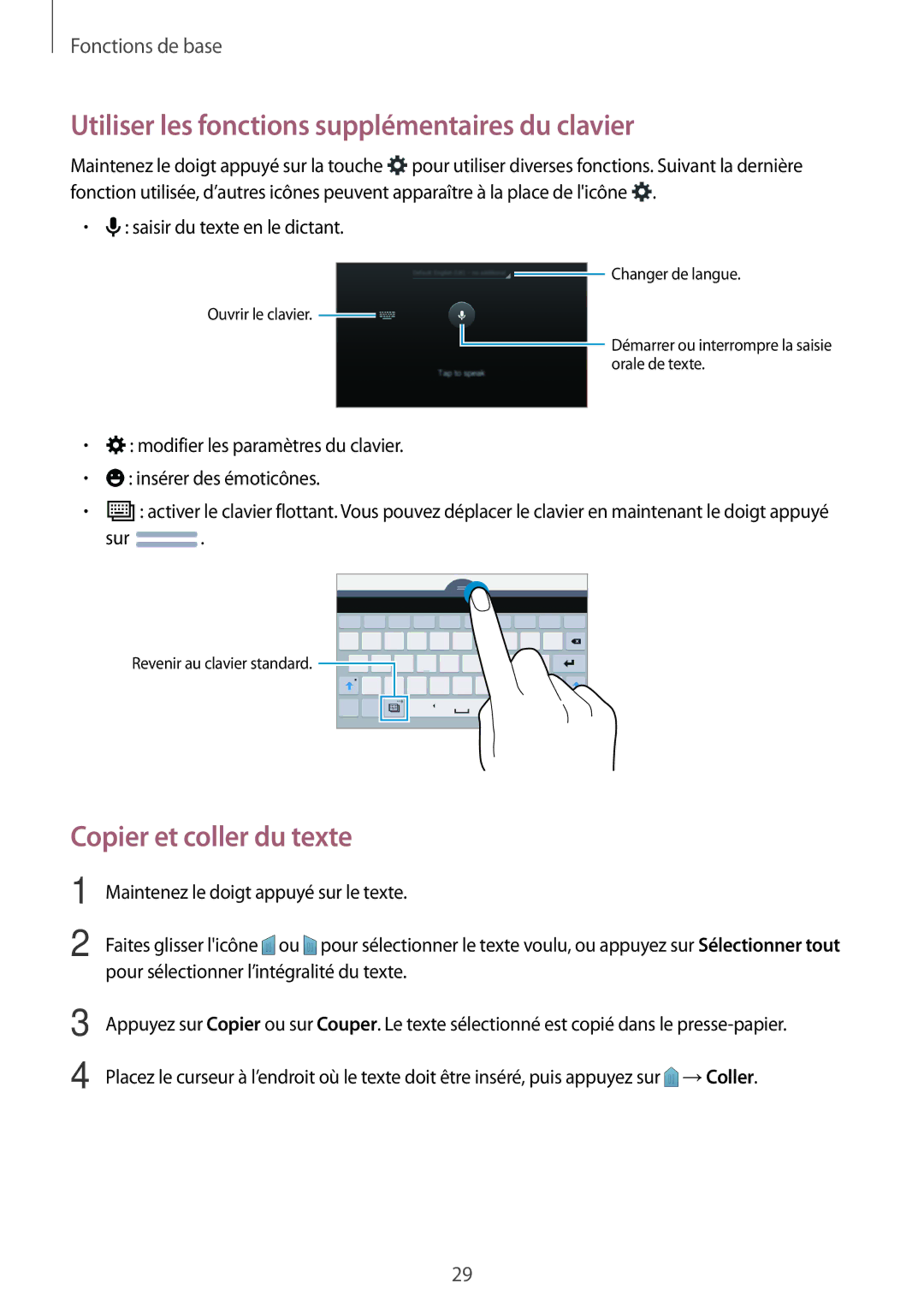 Samsung SM-T116NYKAXEF manual Utiliser les fonctions supplémentaires du clavier, Copier et coller du texte 