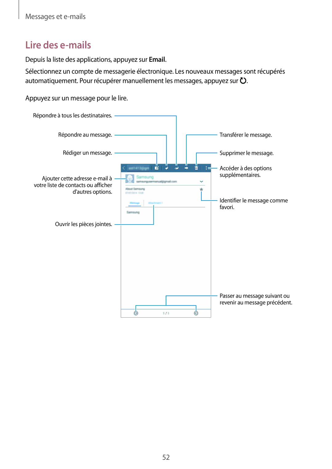 Samsung SM-T116NYKAXEF manual Lire des e-mails, Depuis la liste des applications, appuyez sur Email 