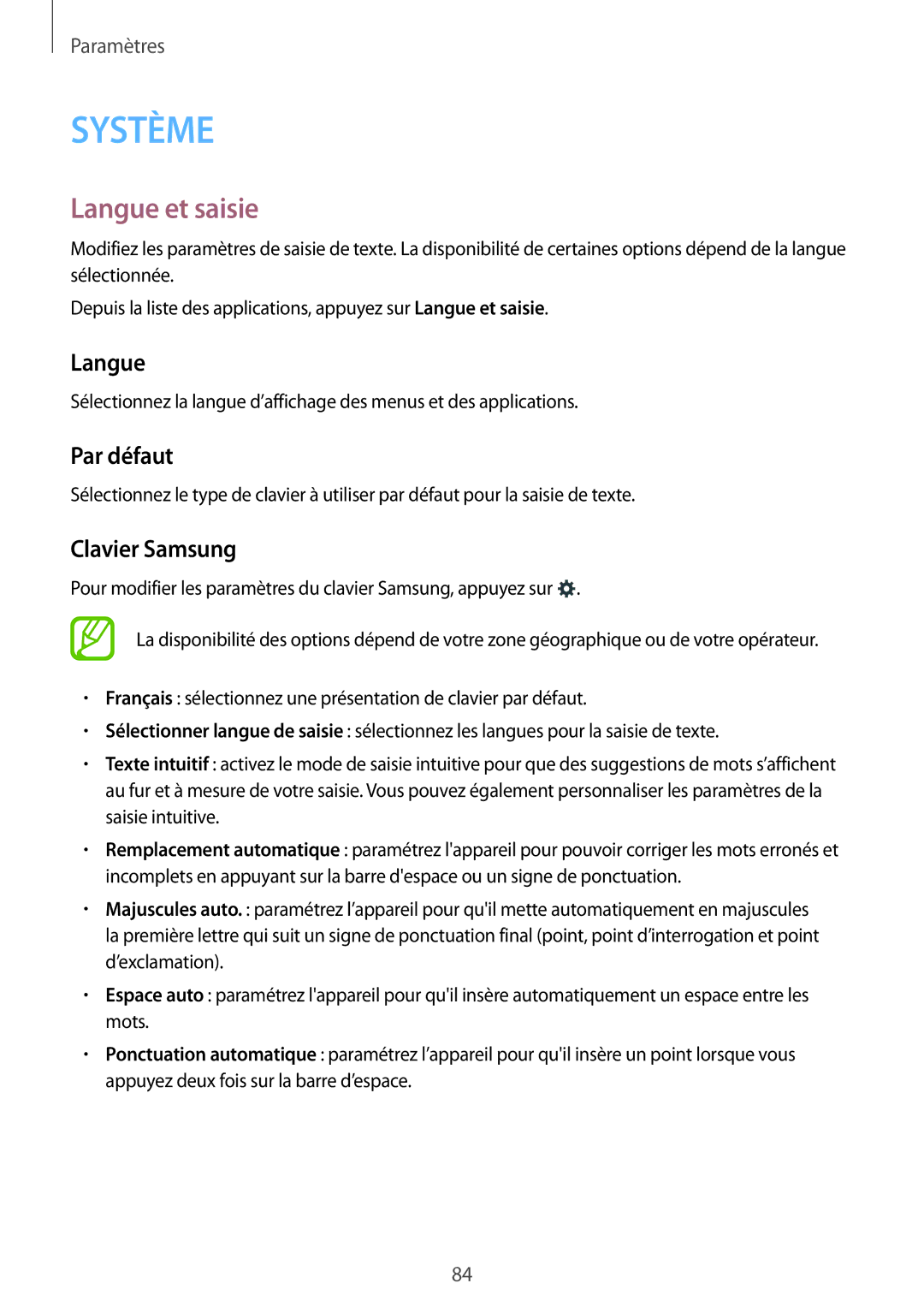 Samsung SM-T116NYKAXEF manual Langue et saisie, Par défaut, Clavier Samsung 