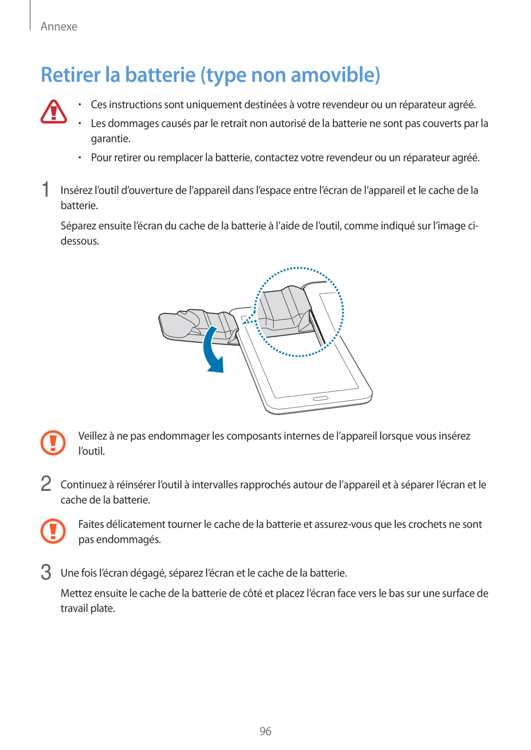 Samsung SM-T116NYKAXEF manual Retirer la batterie type non amovible 