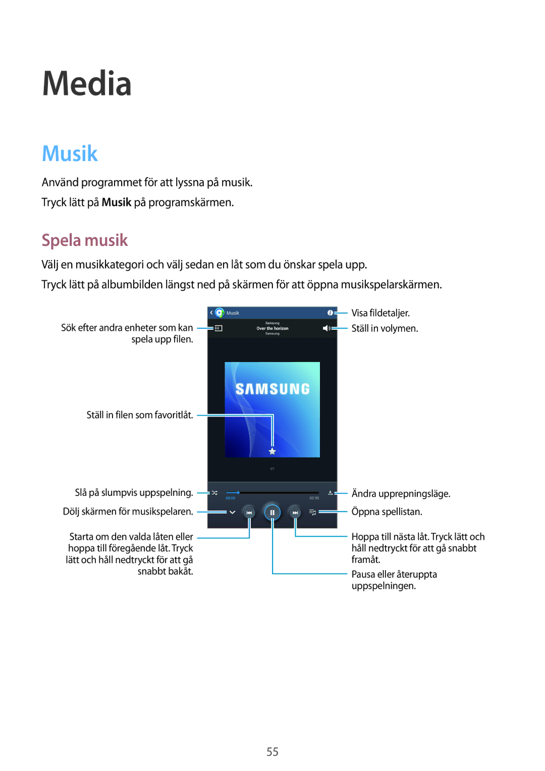 Samsung SM-T2100MKENEE, SM-T2100GNENEE, SM-T2100MKANEE, SM-T2100GRENEE, SM-T2100ZWANEE manual Media, Musik, Spela musik 