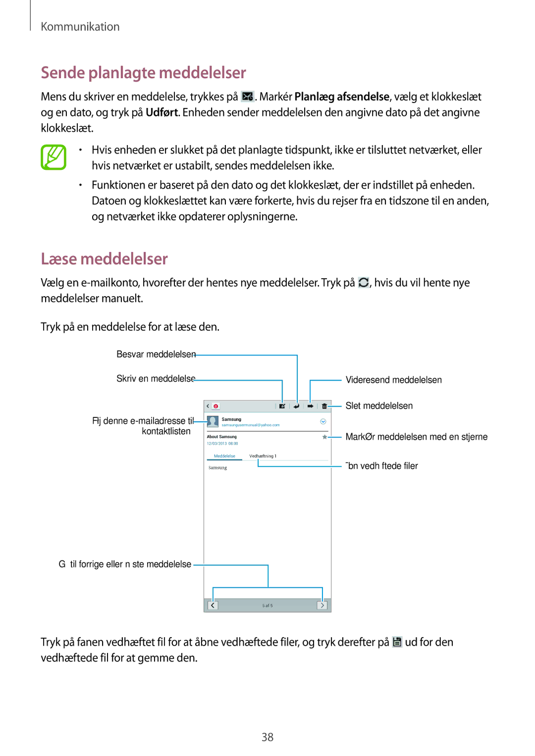 Samsung SM-T2100ZWANEE, SM-T2100GNENEE, SM-T2100MKANEE, SM-T2100GRENEE manual Sende planlagte meddelelser, Læse meddelelser 