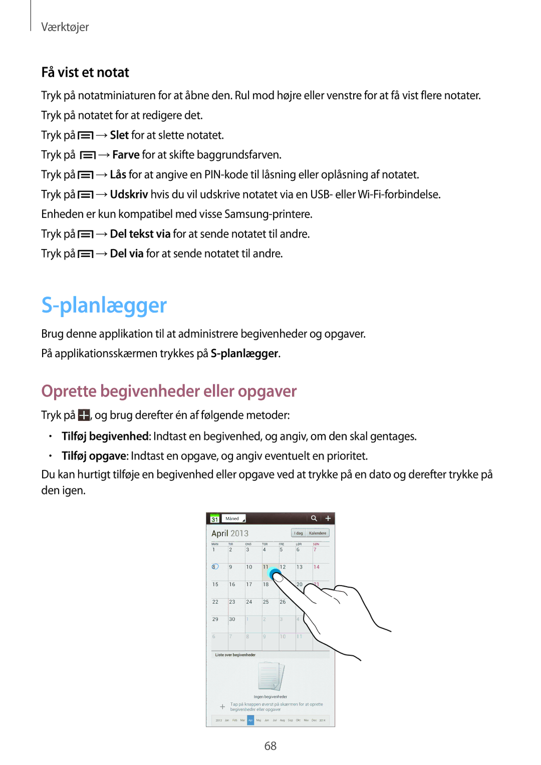 Samsung SM-T2100GNANEE, SM-T2100GNENEE, SM-T2100MKANEE Planlægger, Oprette begivenheder eller opgaver, Få vist et notat 