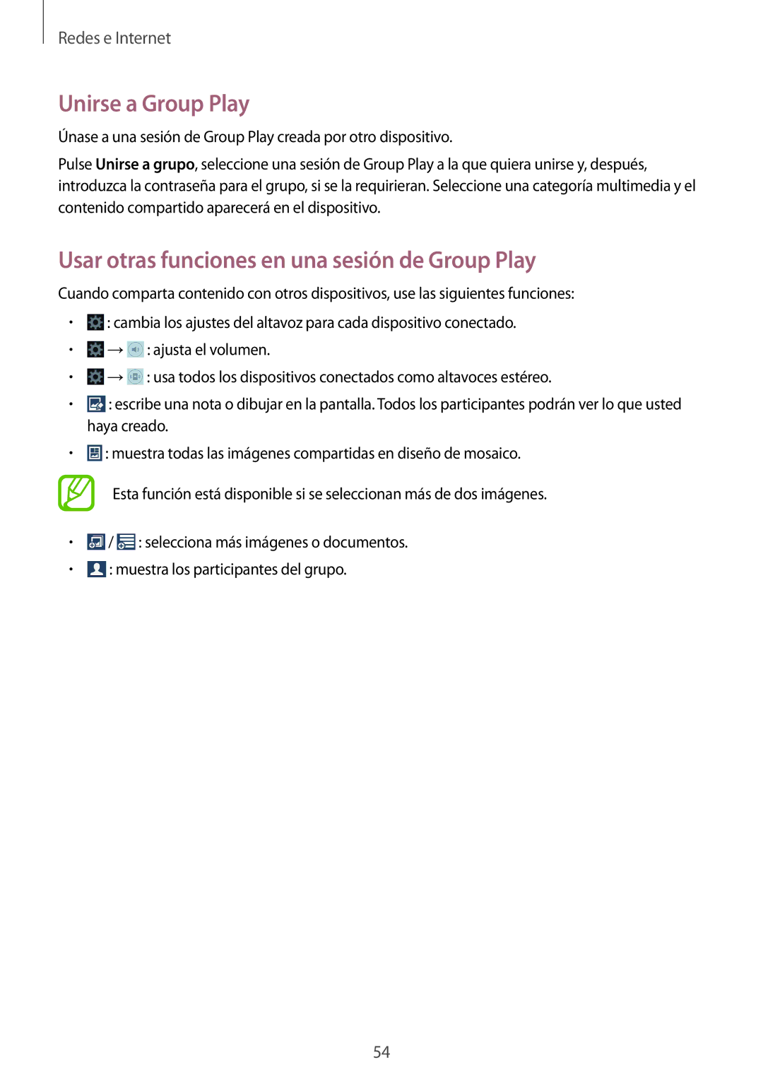 Samsung SM-T2100ZWAXET, SM-T2100MKADBT manual Unirse a Group Play, Usar otras funciones en una sesión de Group Play 