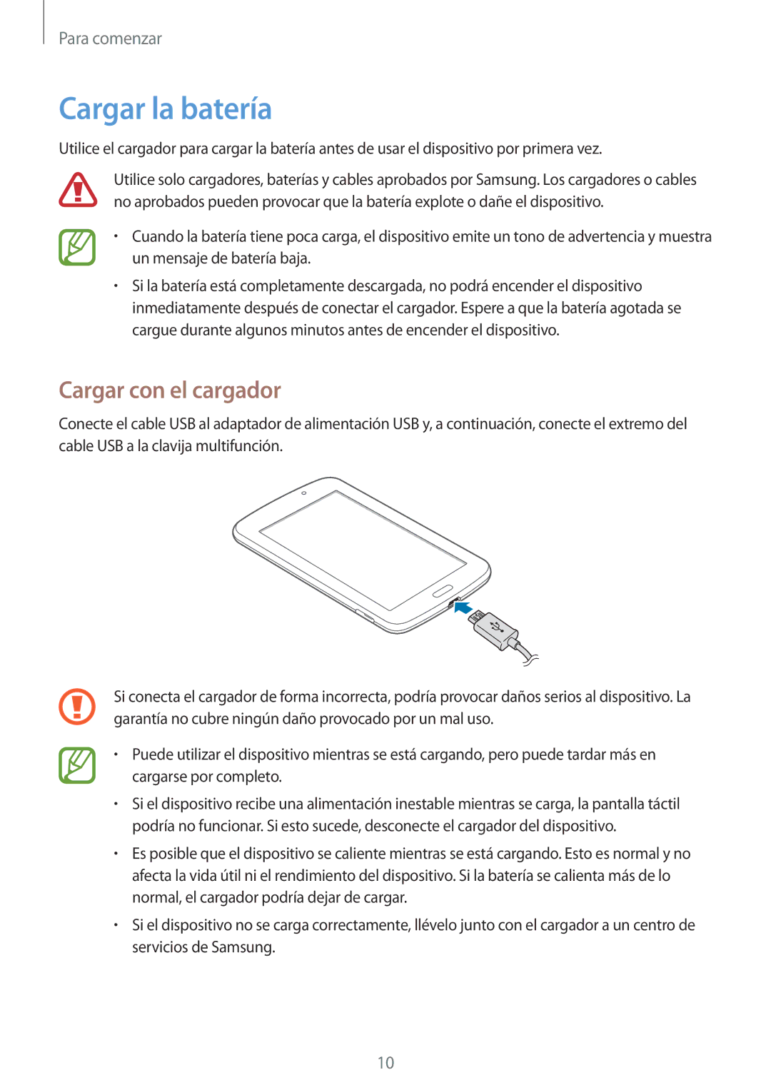 Samsung SM-T2100MKADBT, SM-T2100ZWAXEO, SM-T2100ZWATPH, SM-T2100MKATPH manual Cargar la batería, Cargar con el cargador 