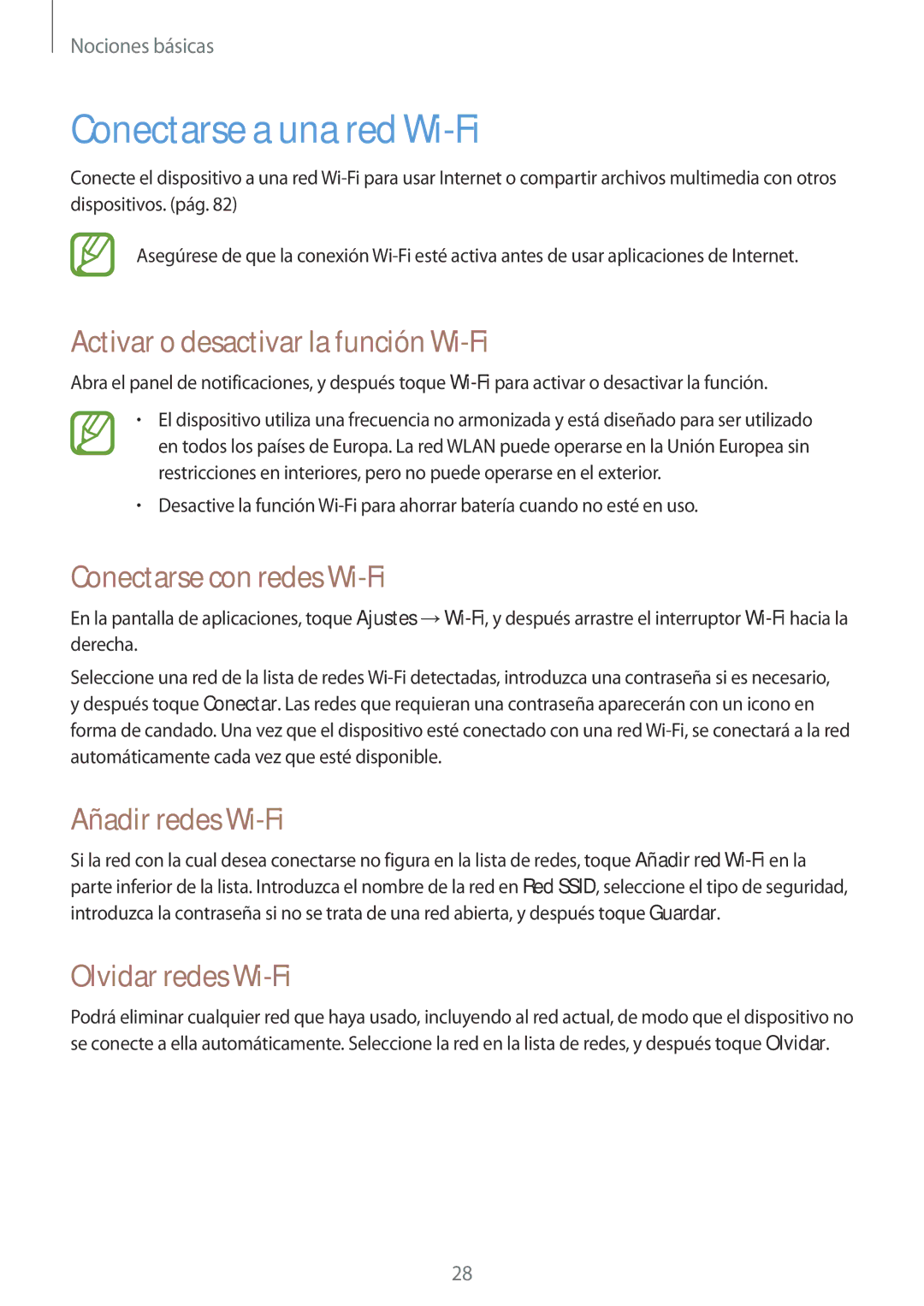 Samsung SM-T2100GNAPHE manual Conectarse a una red Wi-Fi, Activar o desactivar la función Wi-Fi, Conectarse con redes Wi-Fi 