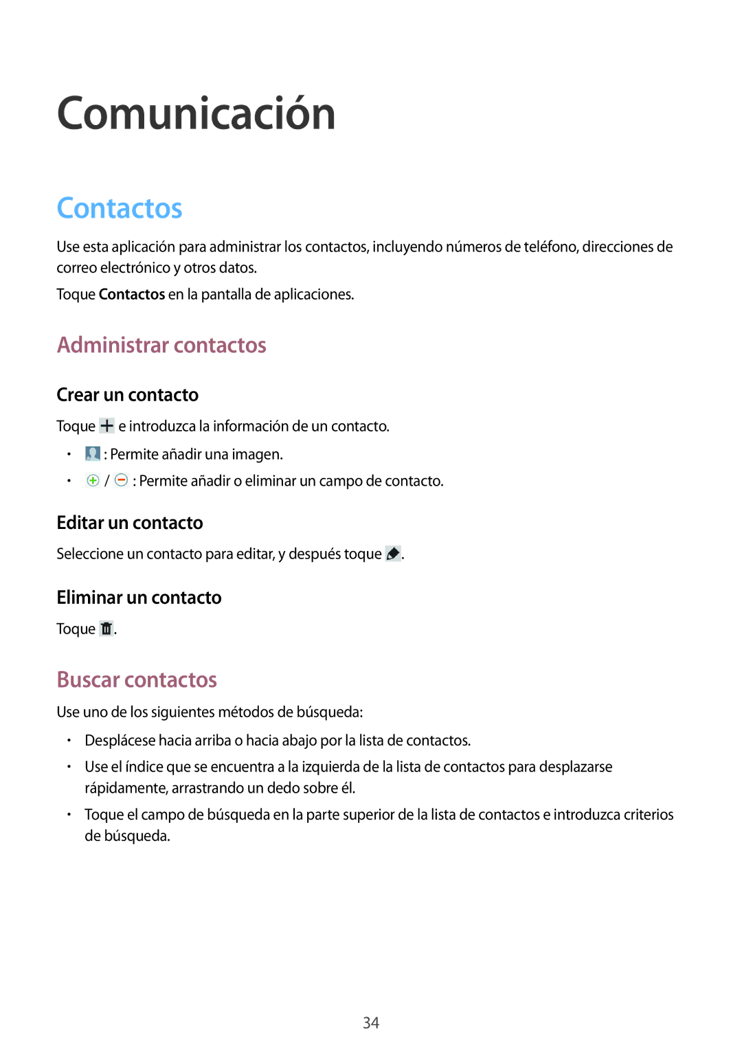 Samsung SM-T2100ZWAXET, SM-T2100MKADBT, SM-T2100ZWAXEO Comunicación, Contactos, Administrar contactos, Buscar contactos 