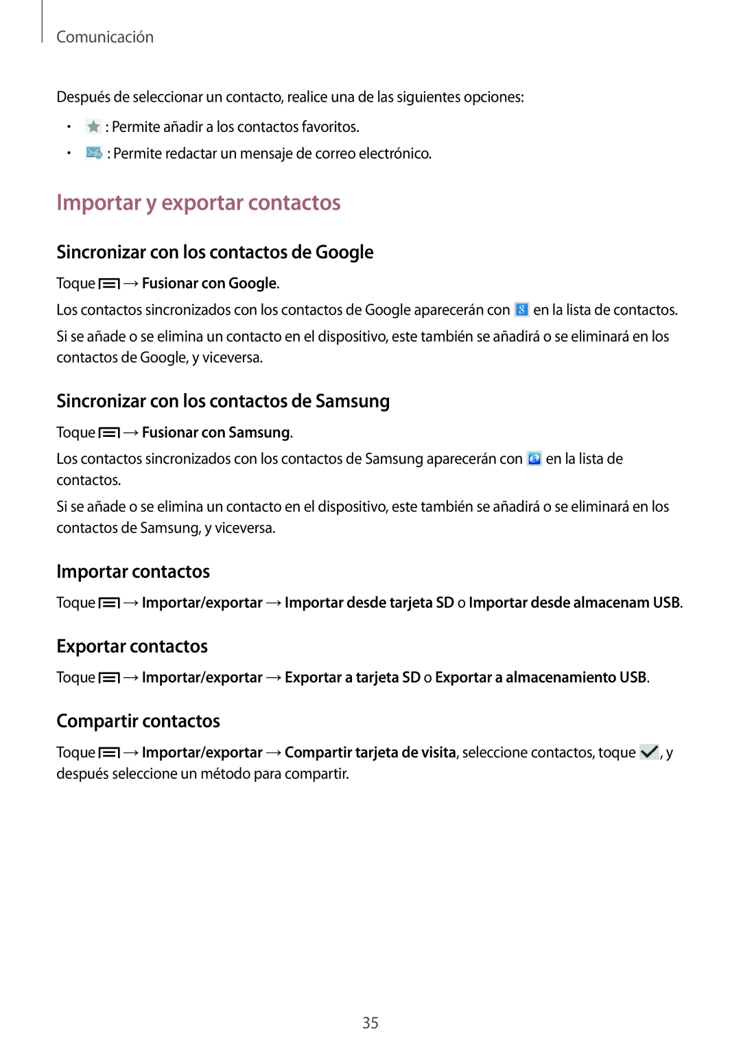 Samsung SM-T2100ZWAITV, SM-T2100MKADBT, SM-T2100ZWAXEO, SM-T2100ZWATPH, SM-T2100MKATPH manual Importar y exportar contactos 