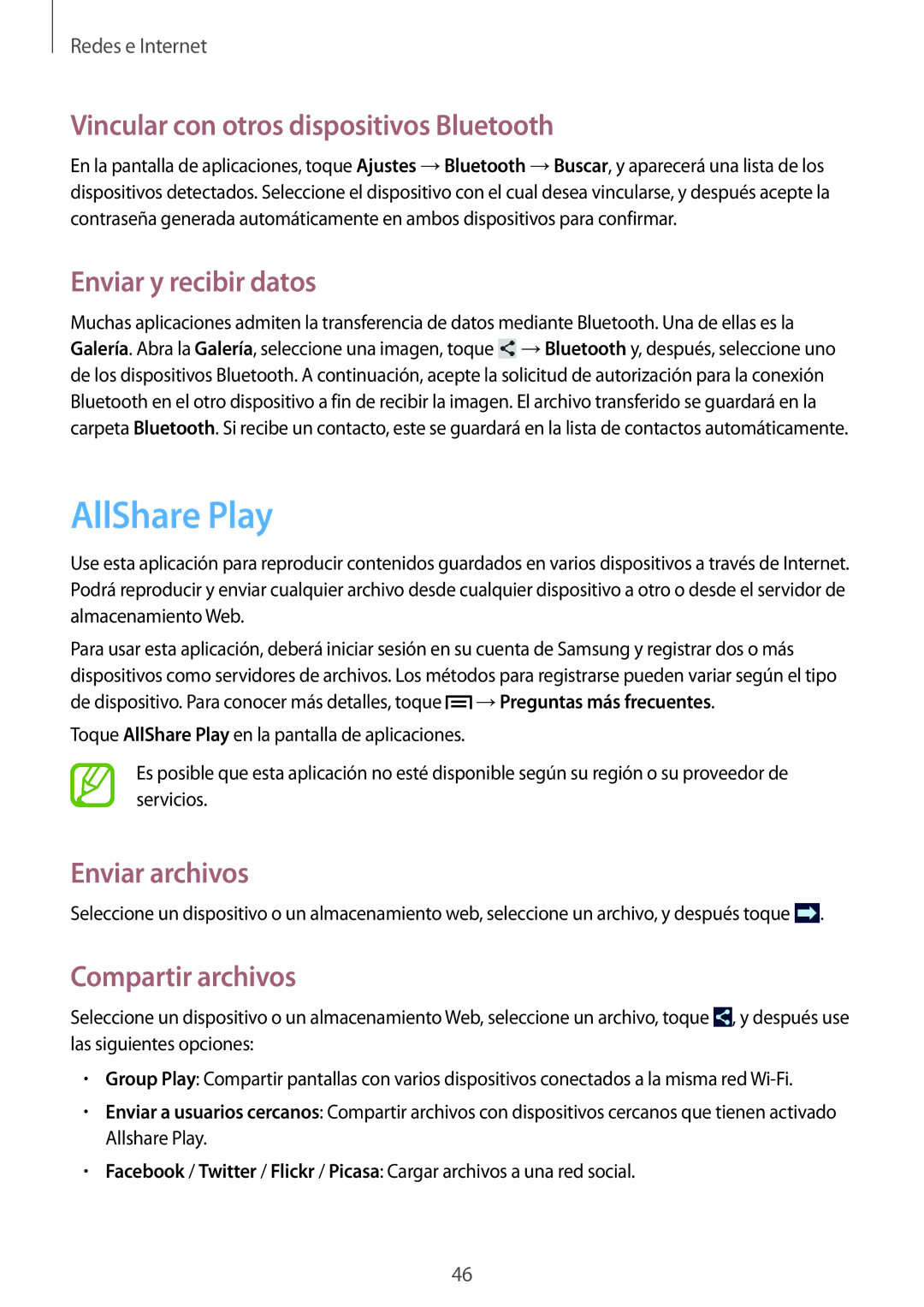 Samsung SM-T2100MKAPHE AllShare Play, Vincular con otros dispositivos Bluetooth, Enviar y recibir datos, Enviar archivos 