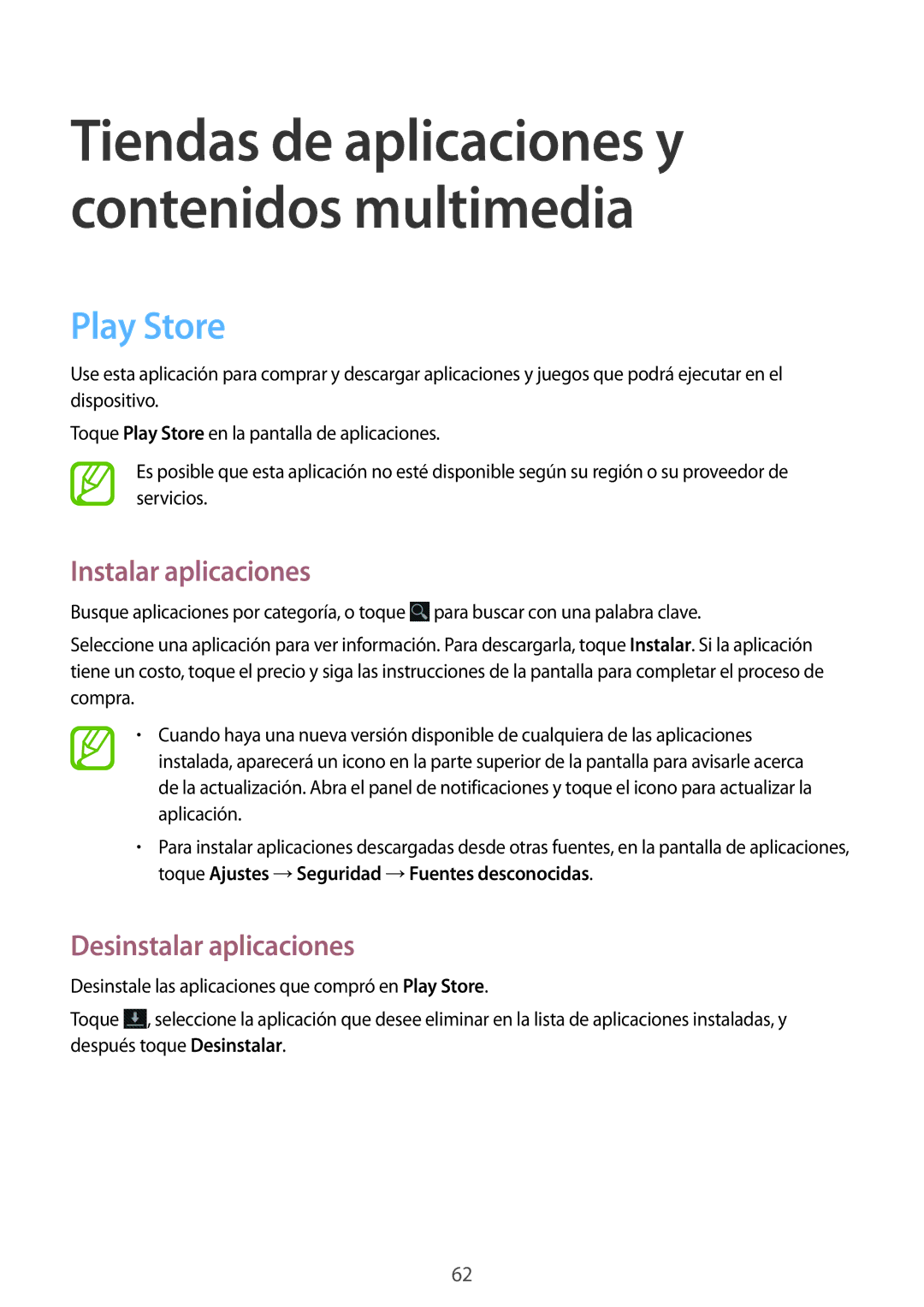 Samsung SM-T2100ZWATPH, SM-T2100MKADBT, SM-T2100ZWAXEO manual Tiendas de aplicaciones y contenidos multimedia, Play Store 