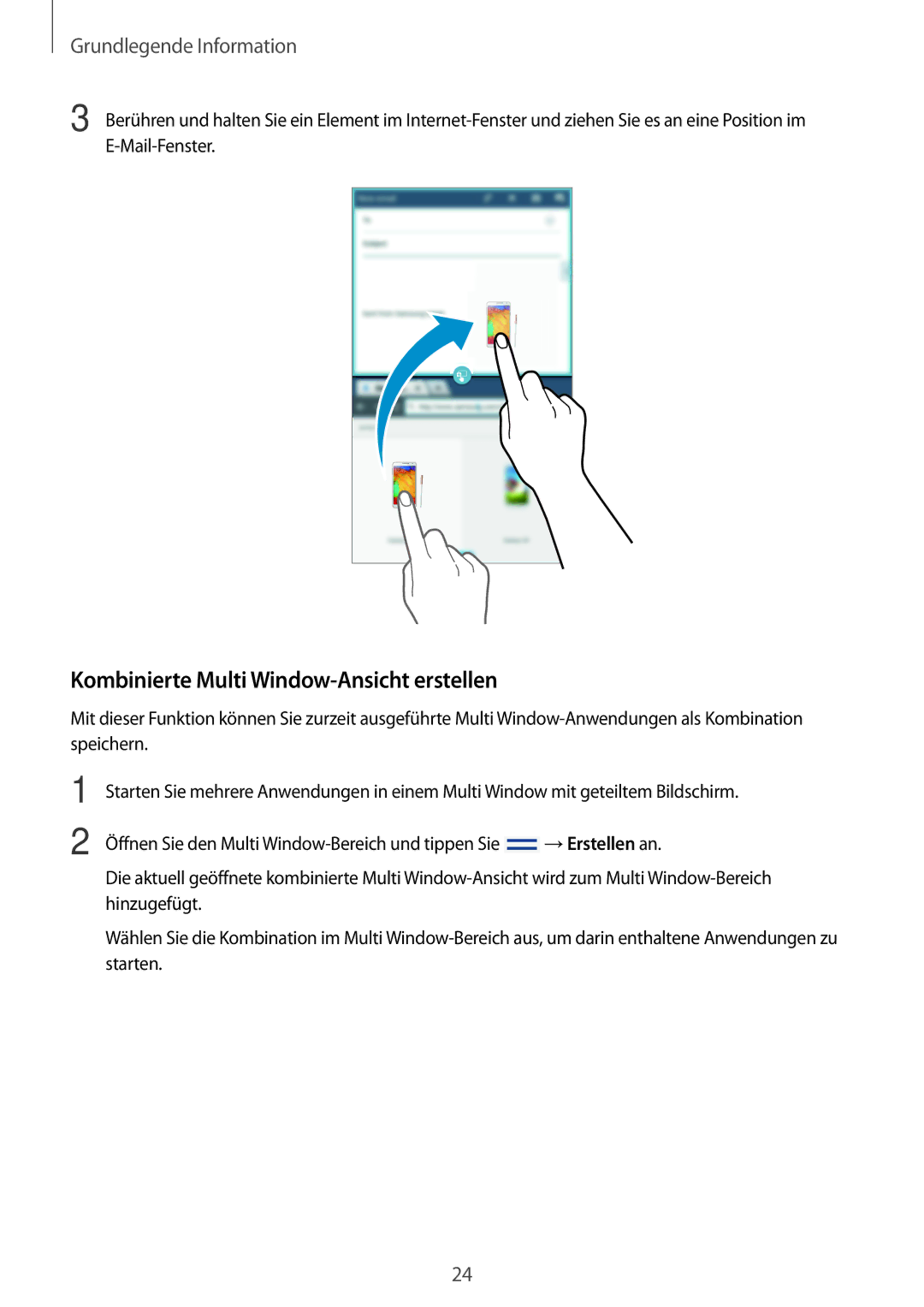 Samsung SM-T2100MKAEUR, SM-T2100ZWAATO, SM-T2100GNAATO, SM-T2100MKADBT manual Kombinierte Multi Window-Ansicht erstellen 