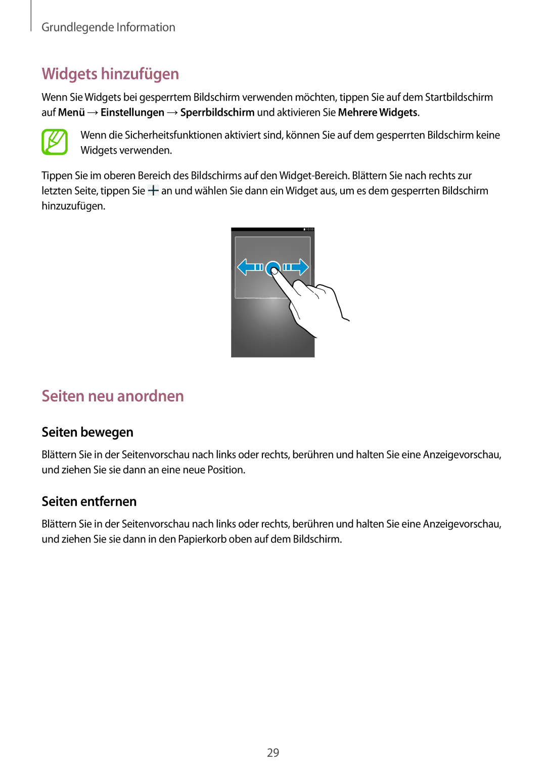 Samsung SM-T2100ZWAXEF, SM-T2100ZWAATO, SM-T2100GNAATO, SM-T2100MKADBT, SM-T2100ZWATUR, SM-T2100ZWEATO manual Widgets hinzufügen 