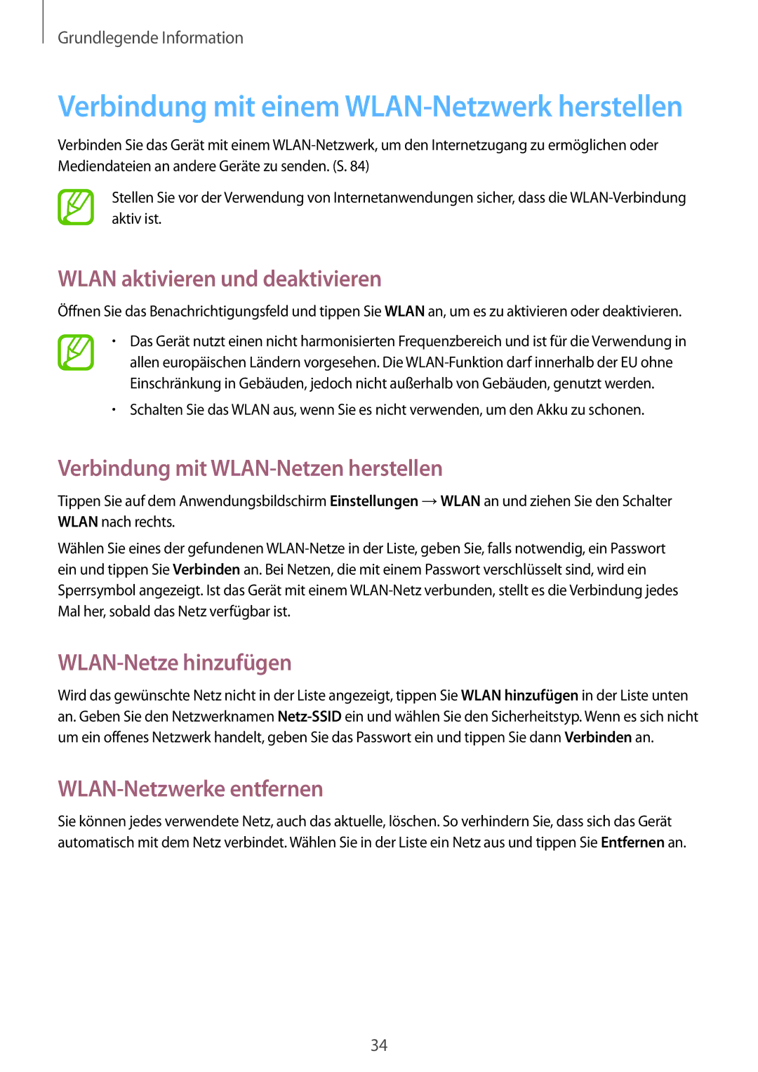 Samsung SM-T2100ZWEATO Wlan aktivieren und deaktivieren, Verbindung mit WLAN-Netzen herstellen, WLAN-Netze hinzufügen 