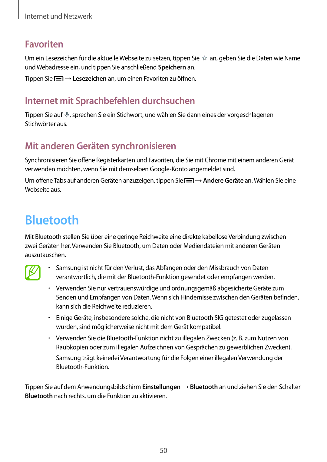 Samsung SM-T2100ZWZDBT, SM-T2100ZWAATO, SM-T2100GNAATO, SM-T2100MKADBT manual Bluetooth, Mit anderen Geräten synchronisieren 