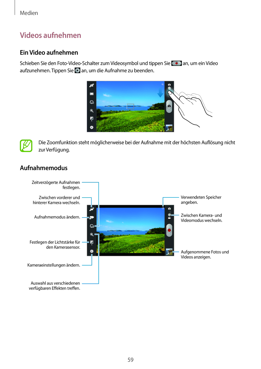 Samsung SM-T2100ZWAXEF, SM-T2100ZWAATO, SM-T2100GNAATO, SM-T2100MKADBT, SM-T2100ZWATUR Videos aufnehmen, Ein Video aufnehmen 