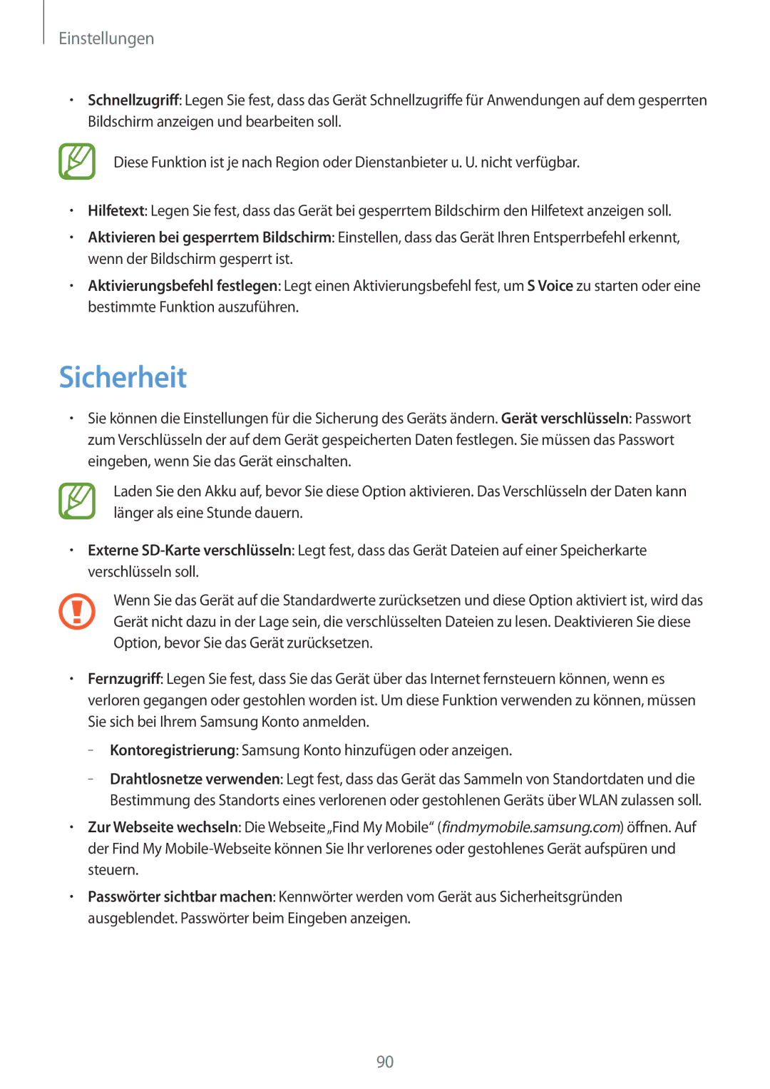 Samsung SM-T2100ZWAATO, SM-T2100GNAATO, SM-T2100MKADBT, SM-T2100ZWATUR, SM-T2100ZWEATO, SM-T2100ZWZDBT manual Sicherheit 